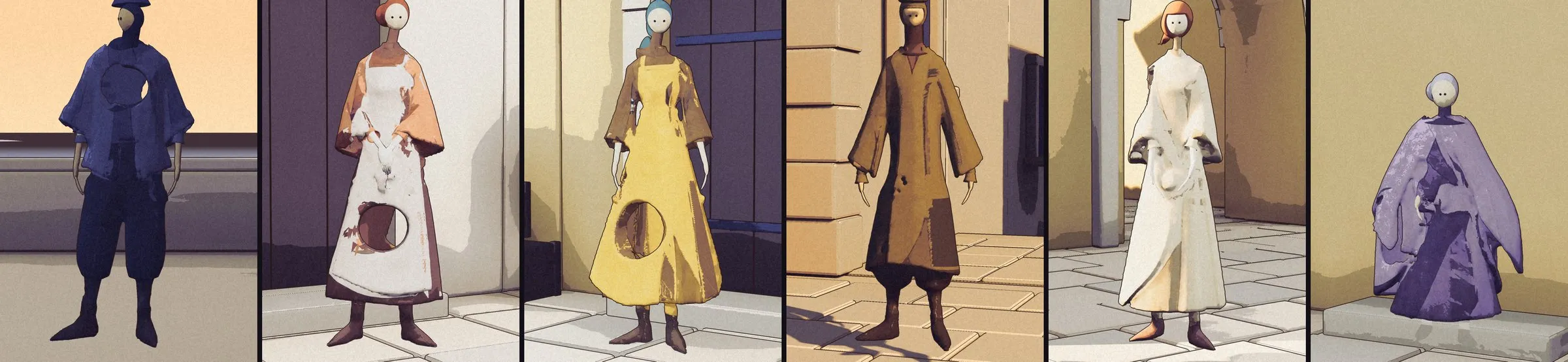 The same six in the game, side by side.